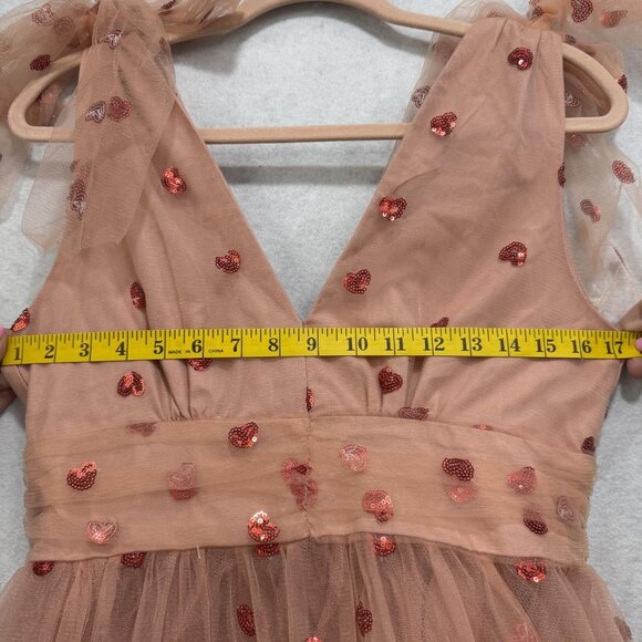 JessaKae Sweetheart Dress Womens Medium Pink Tulle Sequin Heart Bow Tie Maxi - Picture 8 of 12